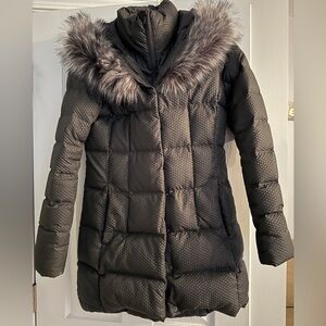 The North Face Women's Dark Grey Puffer Jacket with Faux Fur Hood